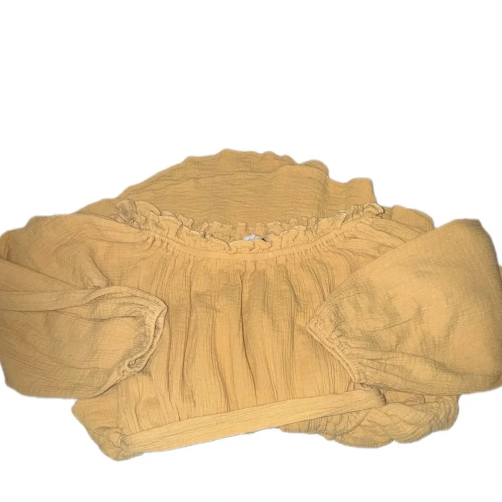 Petal & Pup 100% Cotton Golden Honey Off Shoulder Dress Size M Tie Waist Ruffle - Picture 6 of 11